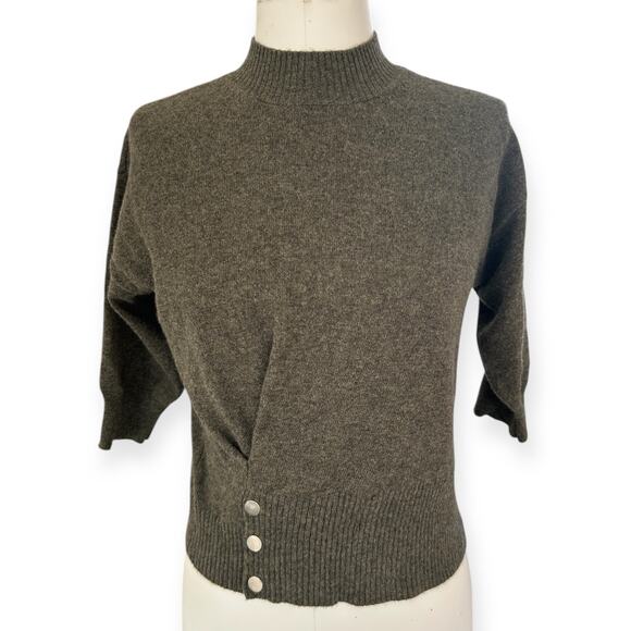 3.1 Phillip Lim Cashmere Sweater Mock Neck Pullover 3/4 Sleeve Green XS - Picture 2 of 8